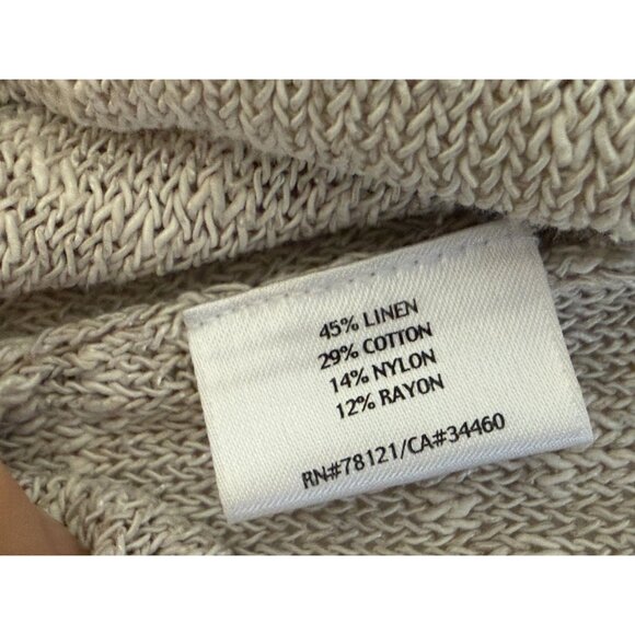 Eileen Fisher Linen Light Beige Knit Sweater Top With Long Sleeves & Scoop Neck - Picture 8 of 8